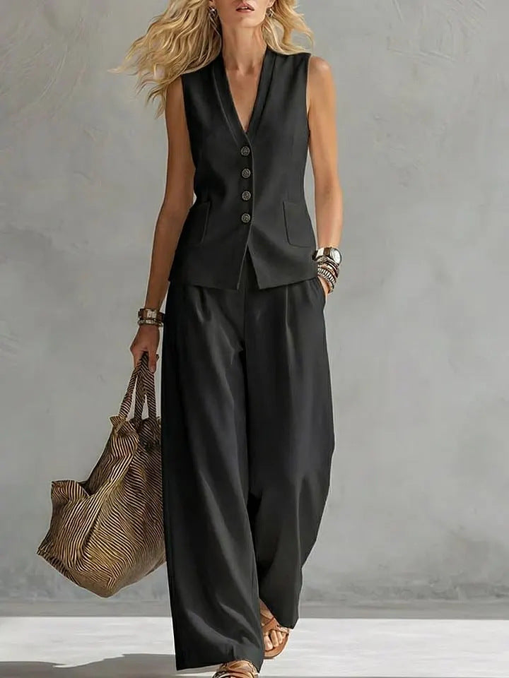 Linen Tank Top & Wide-Leg Pants Set