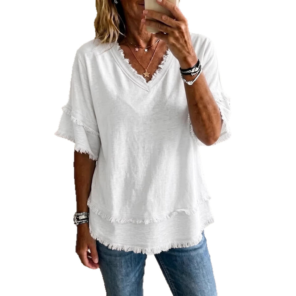 Women's V-Neck Loose Pullover Top