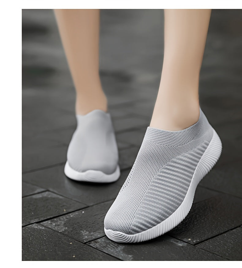 [Lightweight Slip-On Sneakers] Lightweight Women's Slip-On Sneakers - Solid Color Fabric Upper, Round Toe, MD Sole, Low Top - All-Season Casual Shoes for Running, Fitness, Dance, Walking, Travel