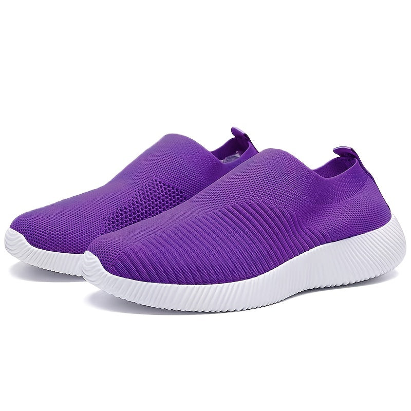 [Lightweight Slip-On Sneakers] Lightweight Women's Slip-On Sneakers - Solid Color Fabric Upper, Round Toe, MD Sole, Low Top - All-Season Casual Shoes for Running, Fitness, Dance, Walking, Travel