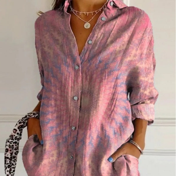 Women's Pleated Lapel Button Shirt