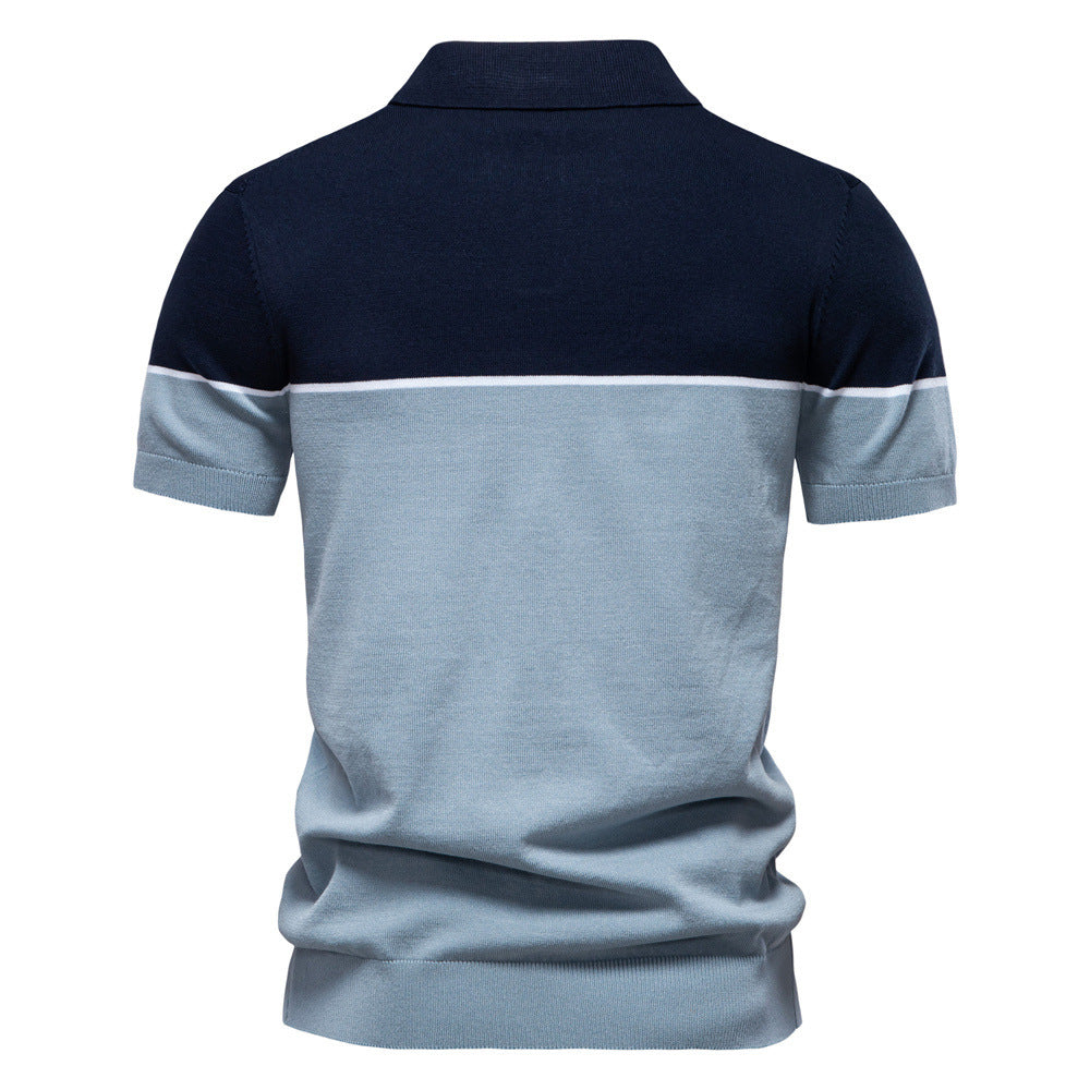 Casual Color-Block Lapel Short-Sleeve Knitted Shirt