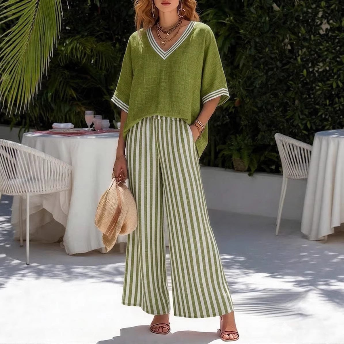 Women's Striped 2-Piece Pants Set