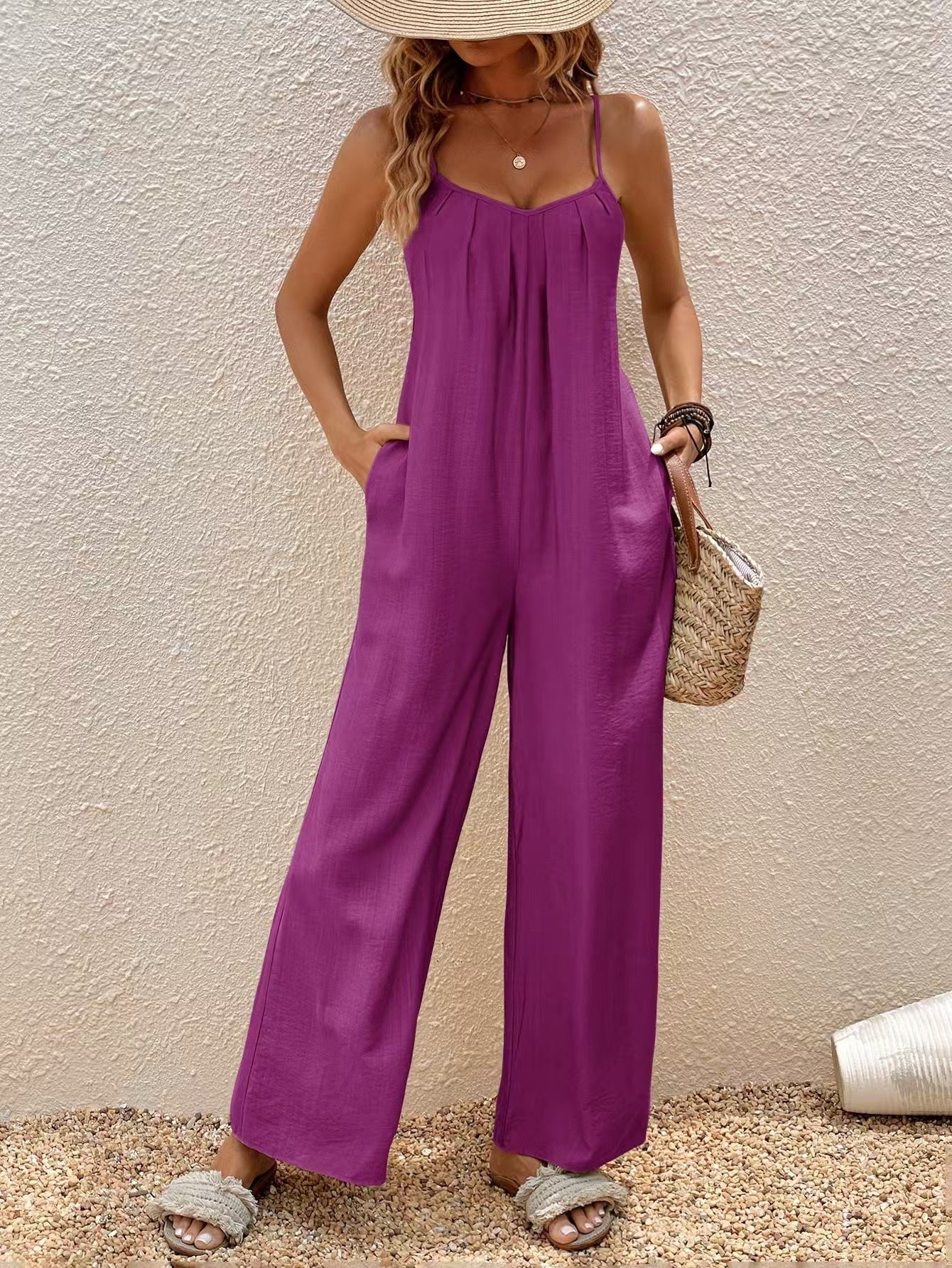 Adjustable-Strap Solid Jumpsuit