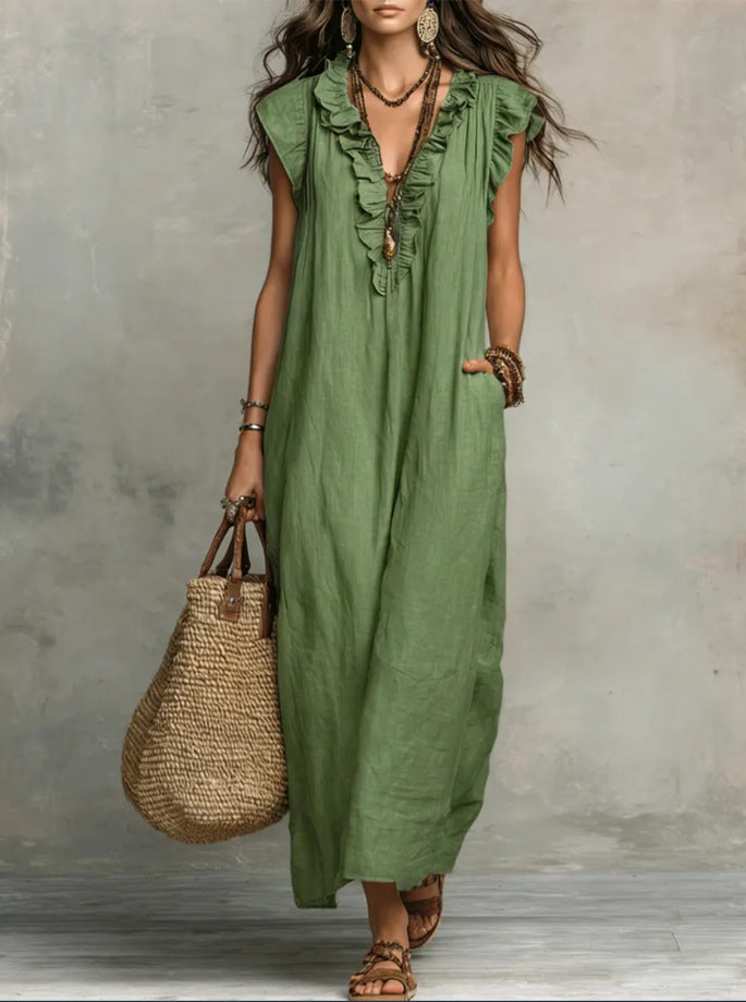 Women's Ruffled A-Line Midi Dress