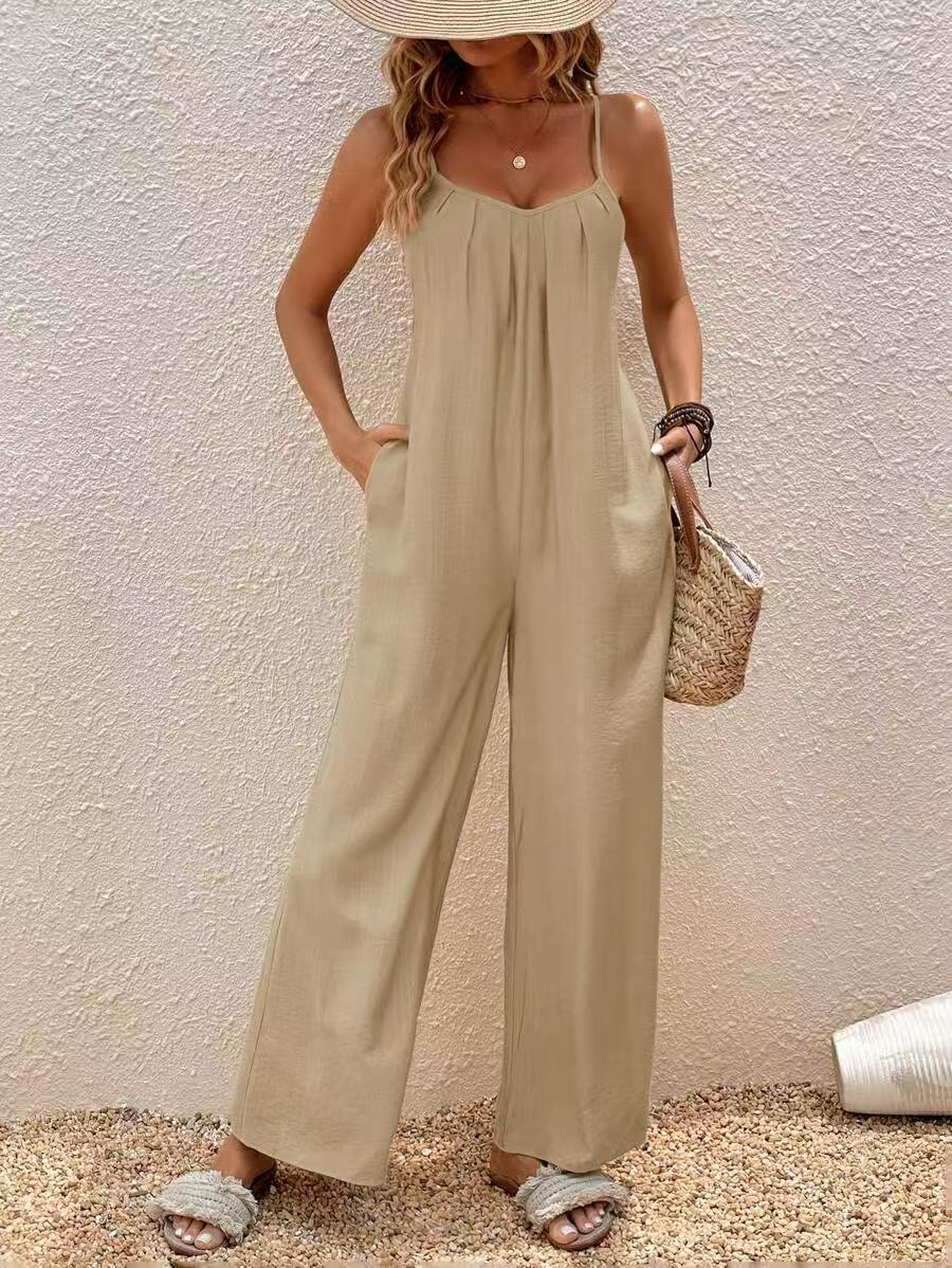 Adjustable-Strap Solid Jumpsuit