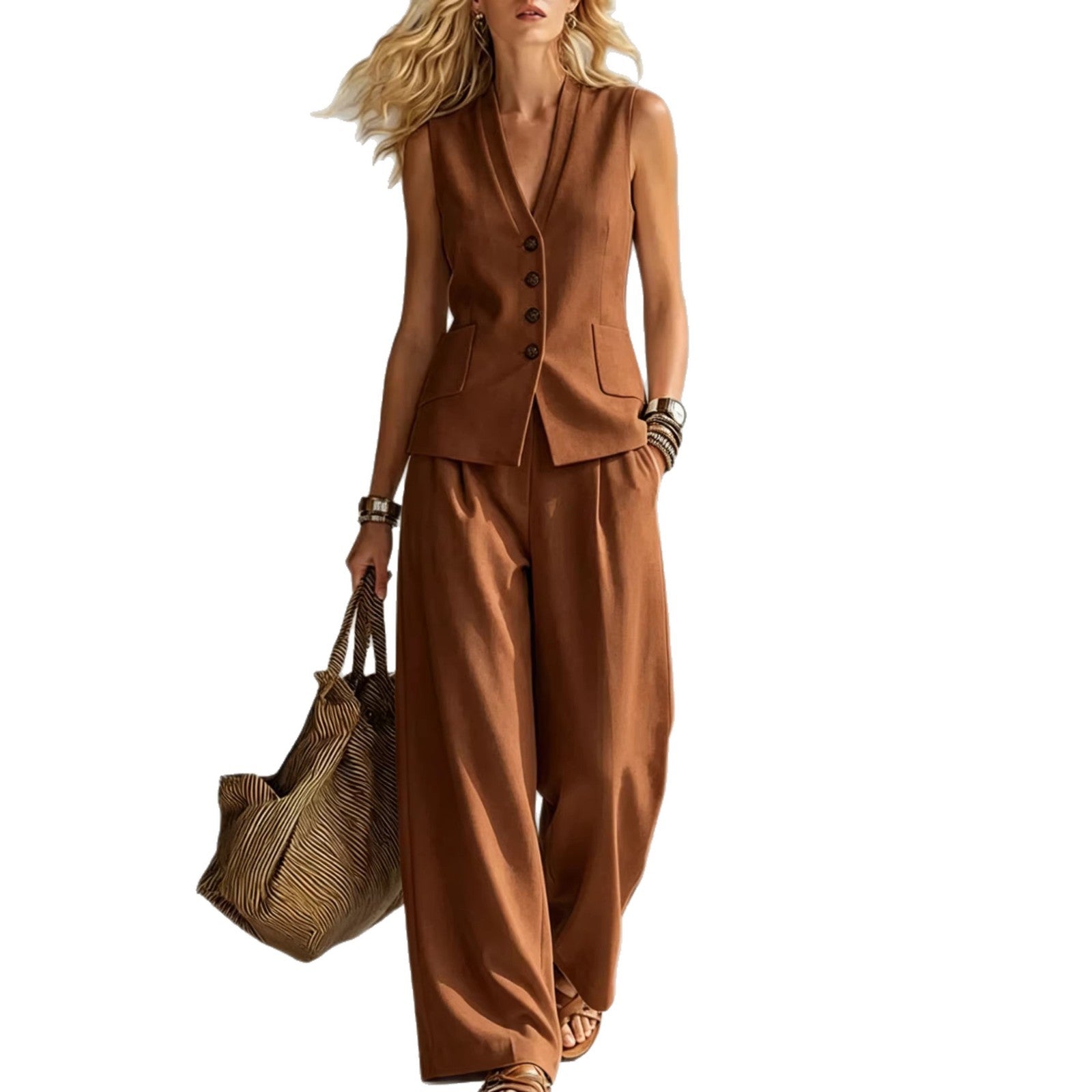 Linen Tank Top & Wide-Leg Pants Set