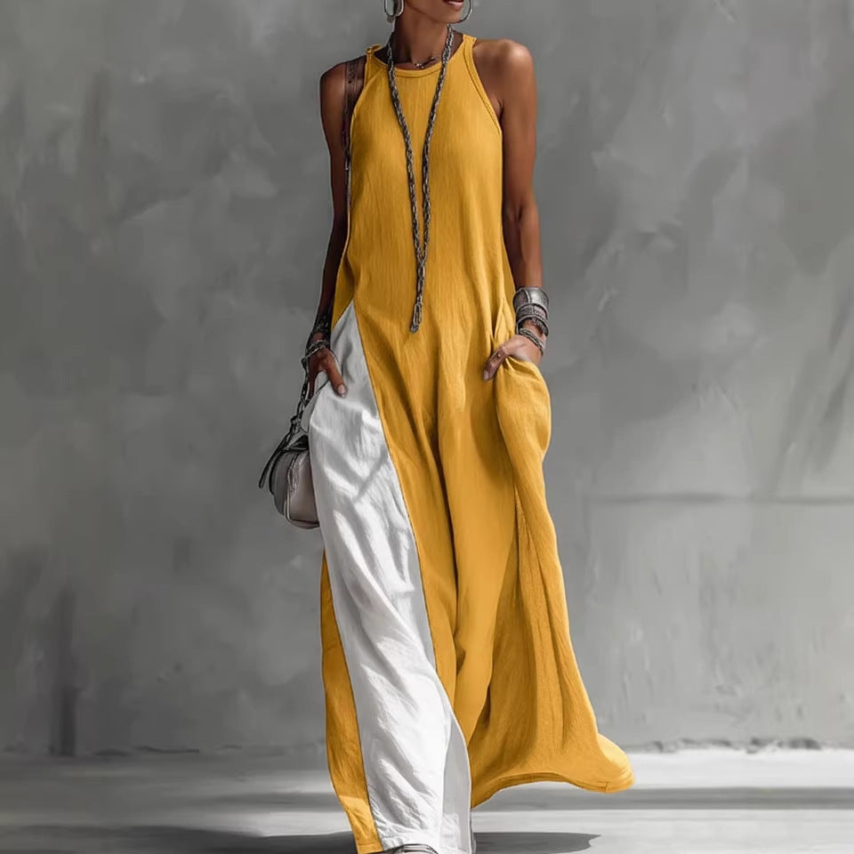 Women's Color Block Sleeveless Maxi Dress