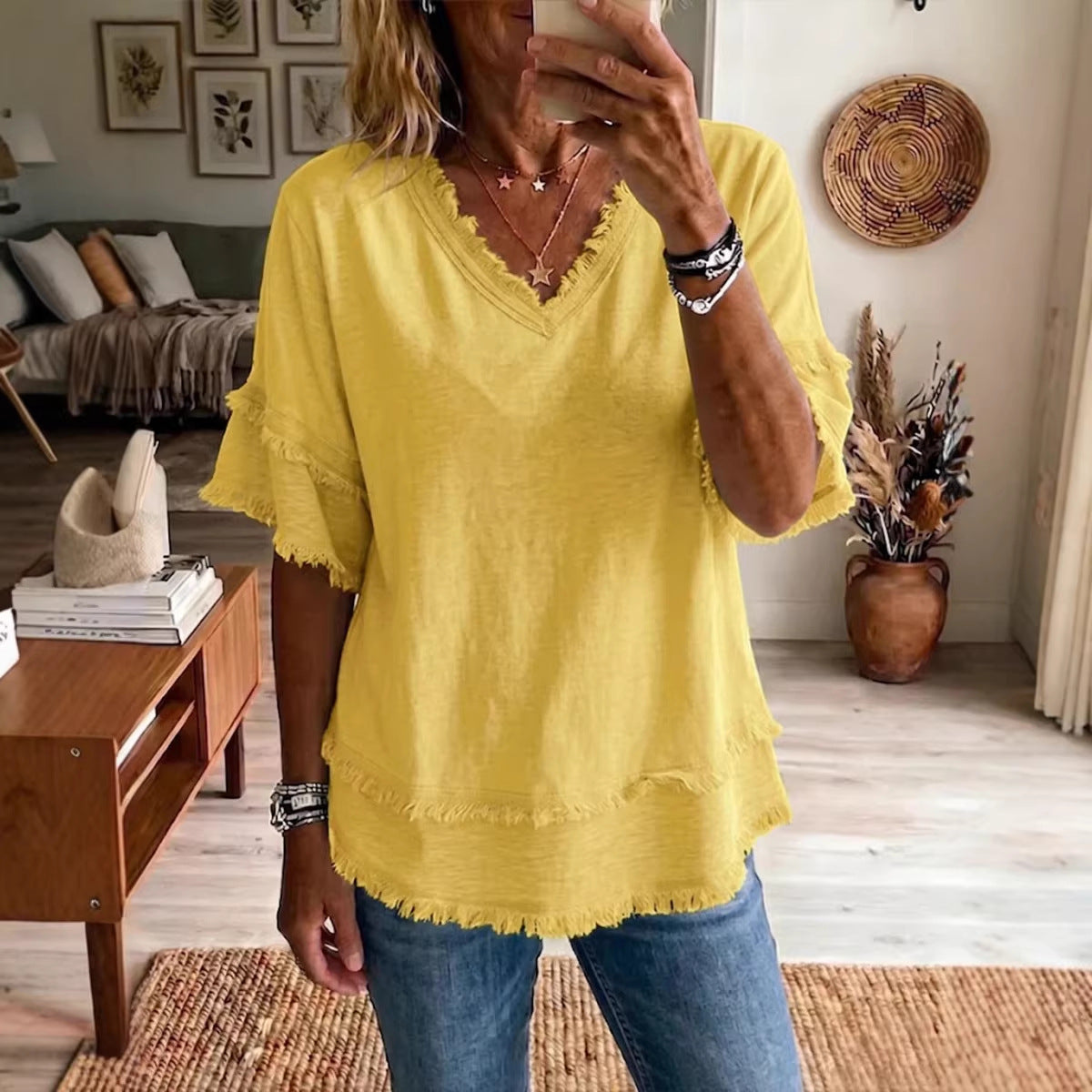 Women's V-Neck Loose Pullover Top