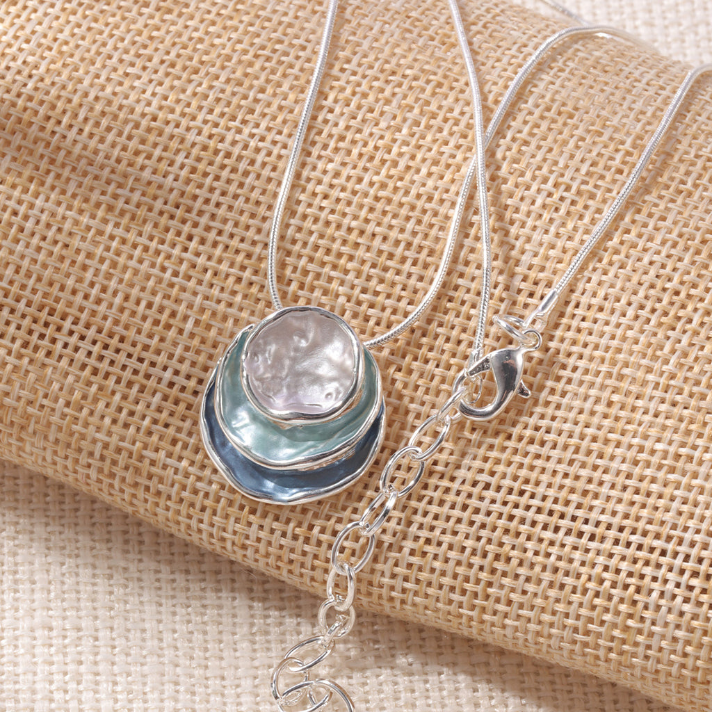 [1pc Elegant Blue Pendant] Elegant Blue Enamel 1pc Pendant Necklace | Zinc Alloy with Golden Accents, Twisted Rope Chain Design, Sophisticated Accessory for Formal or Casual Attire