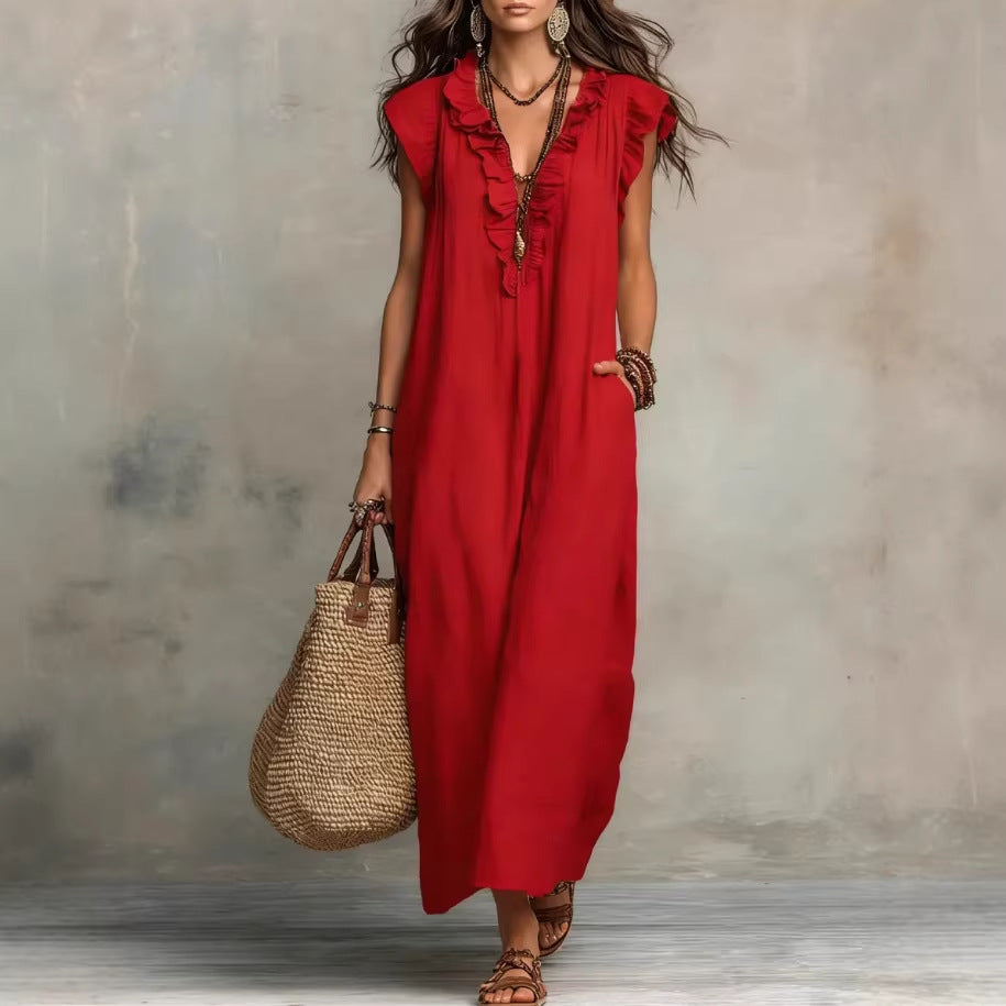 Women's Ruffled A-Line Midi Dress
