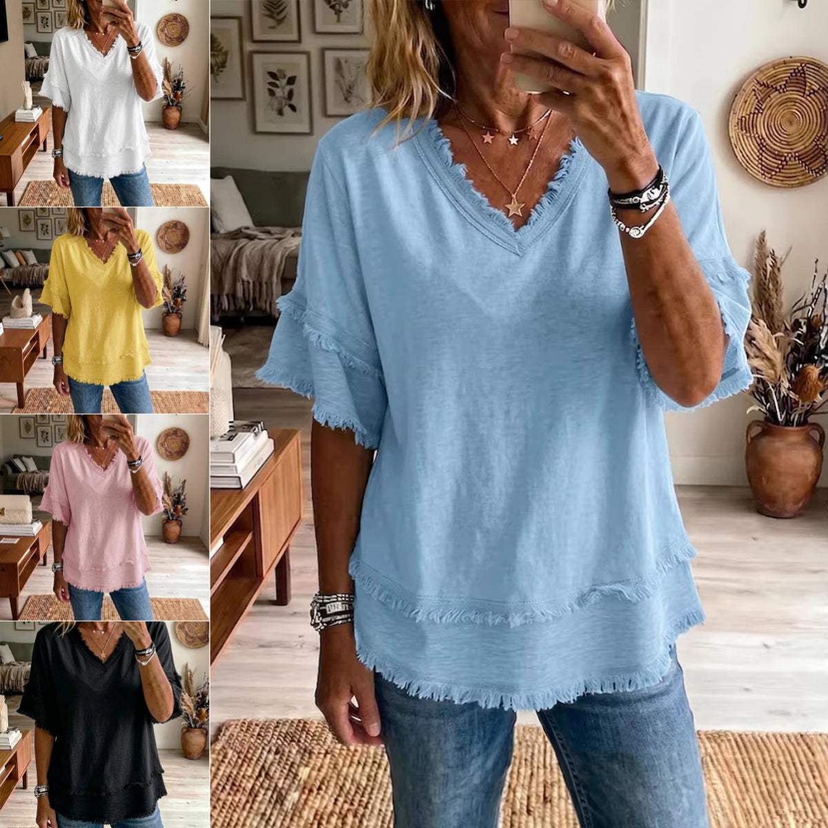 Women's V-Neck Loose Pullover Top