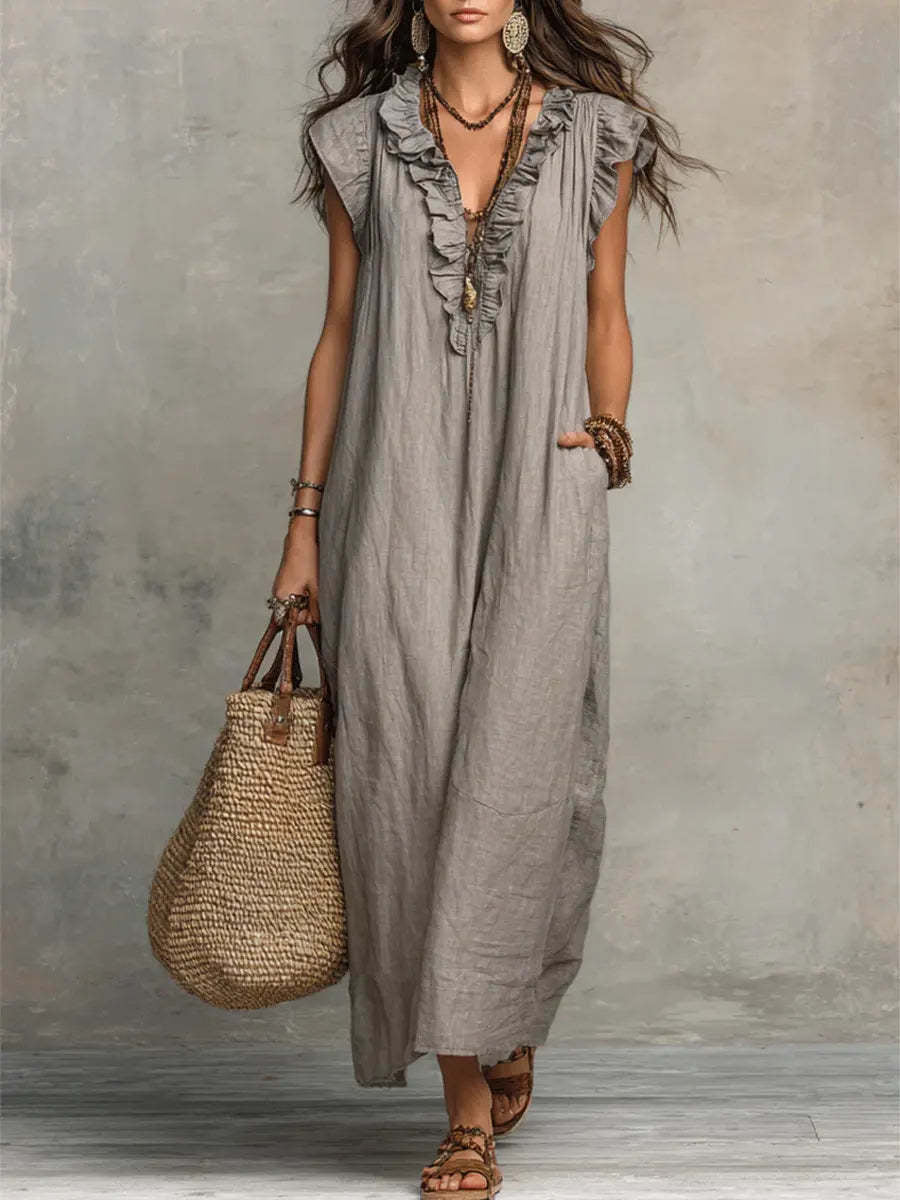 Women's Ruffled A-Line Midi Dress
