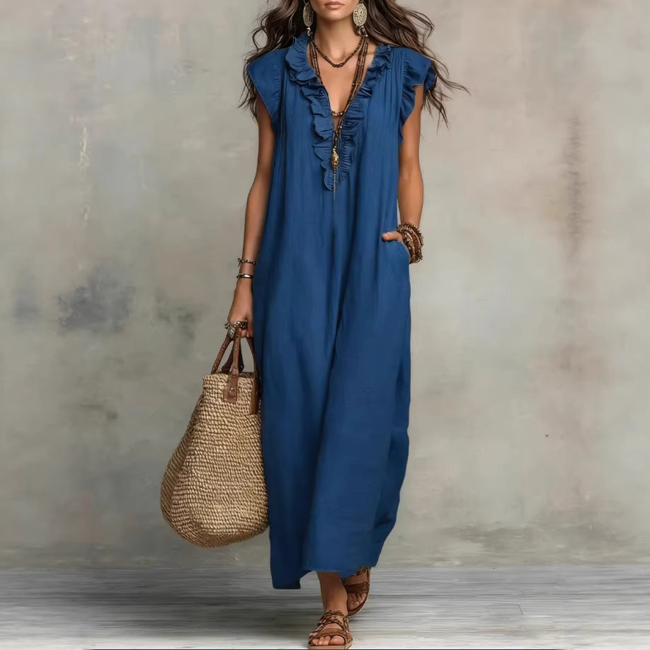 Women's Ruffled A-Line Midi Dress