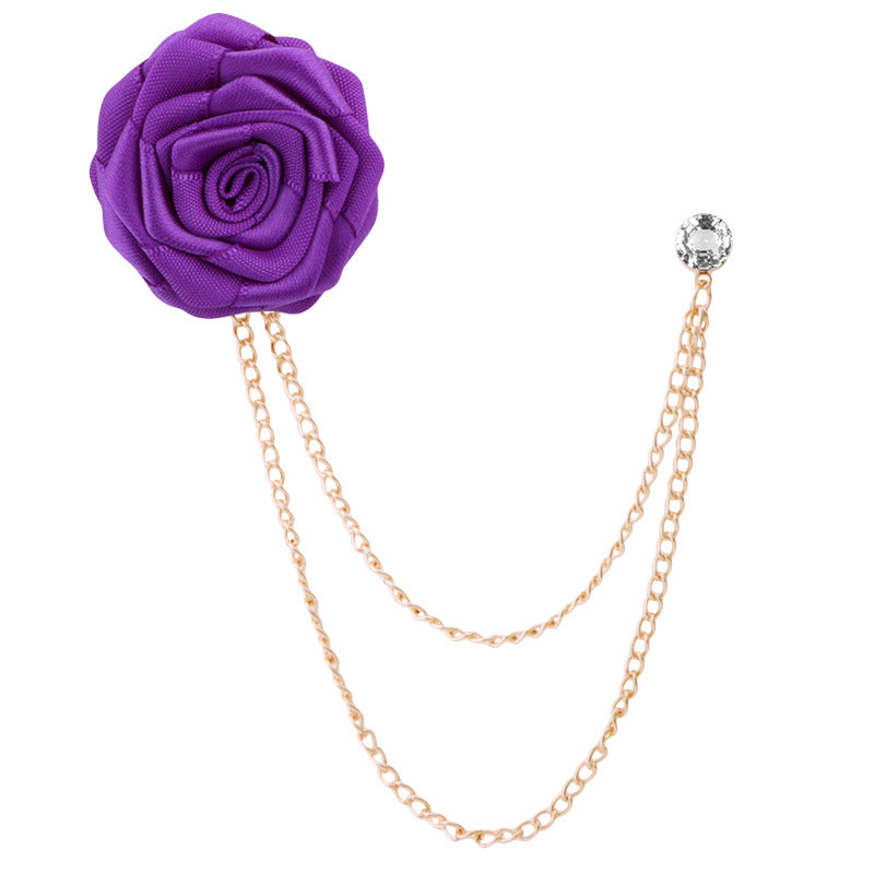 Men's Wedding Ceremony Groom Handmade Rose Chain Brooch