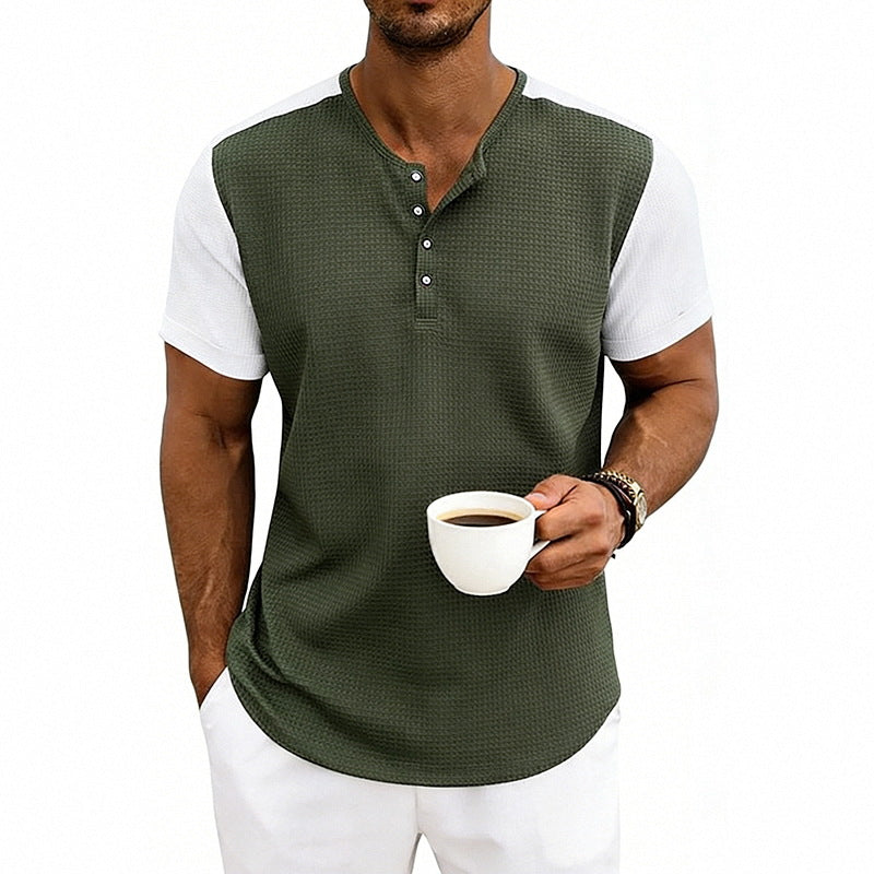 Men's Colorblock Relaxed-Fit Henley T-Shirt