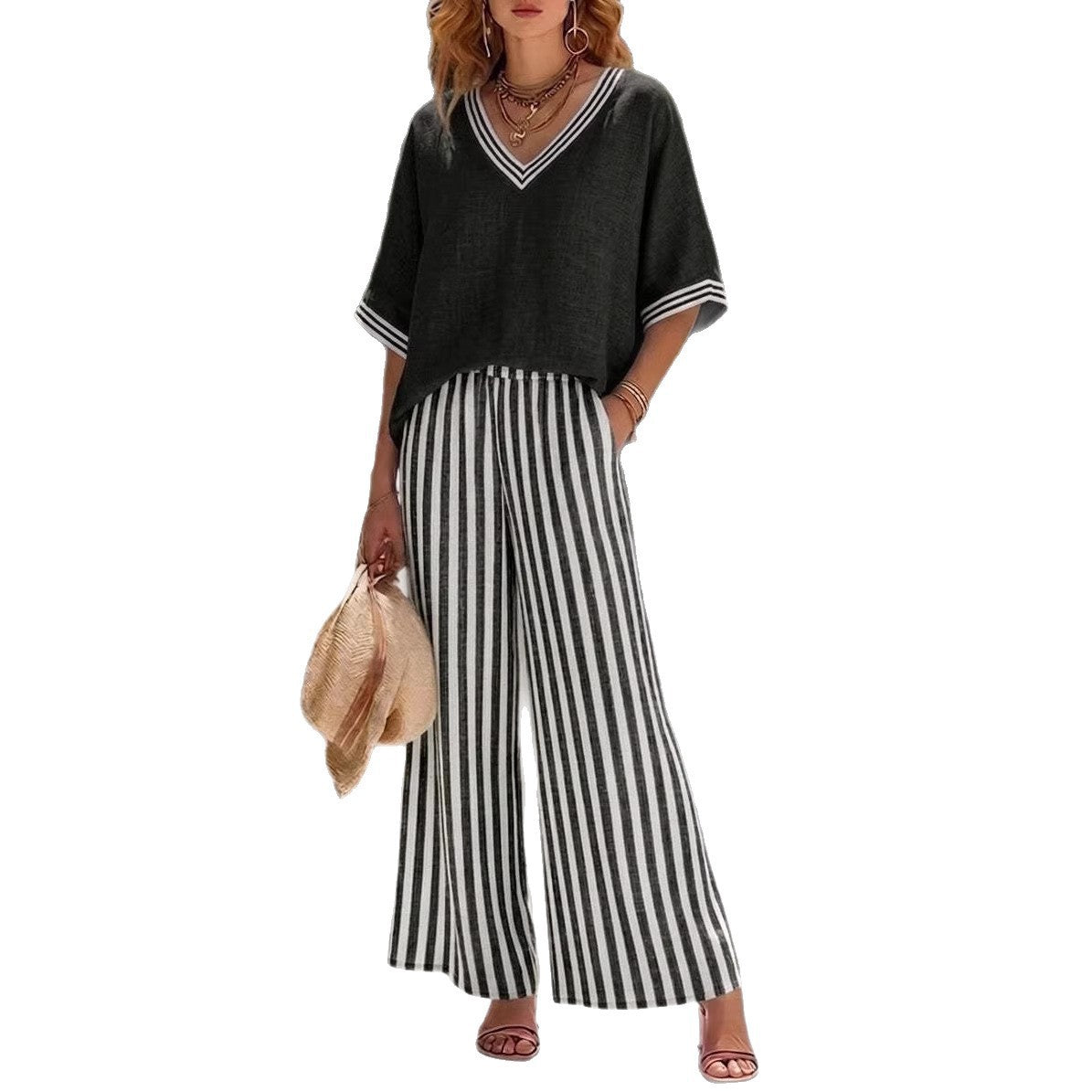 Women's Striped 2-Piece Pants Set