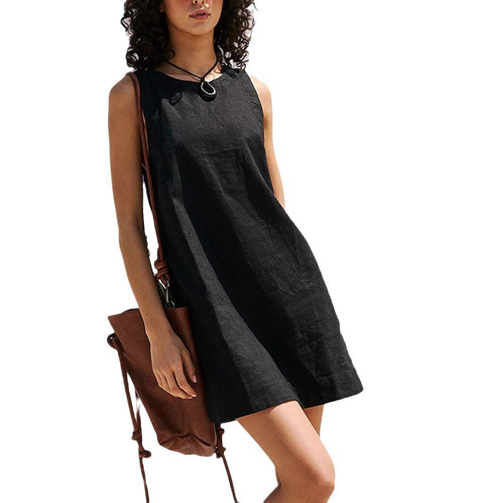 Solid Color Backless Beach Dress