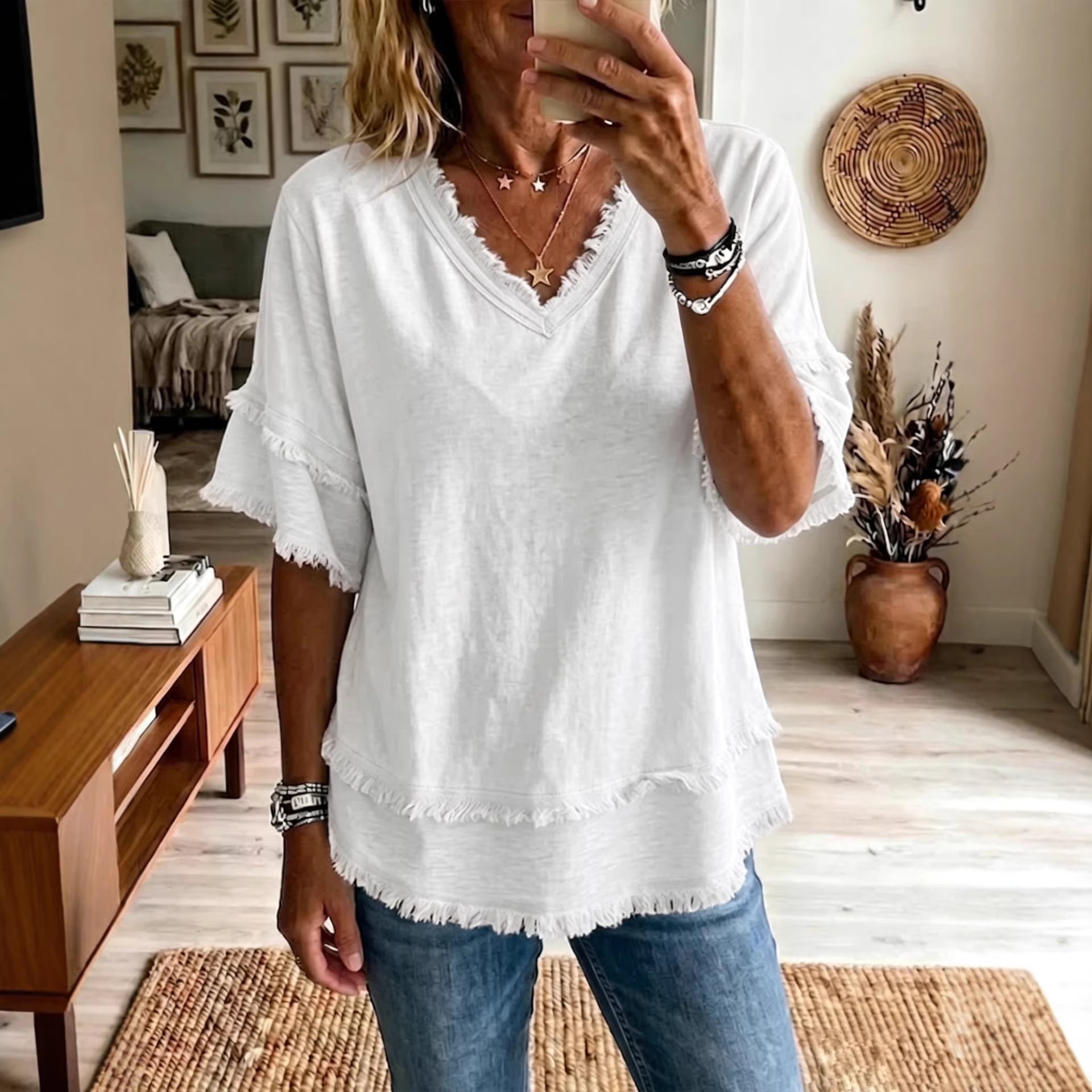 Women's V-Neck Loose Pullover Top
