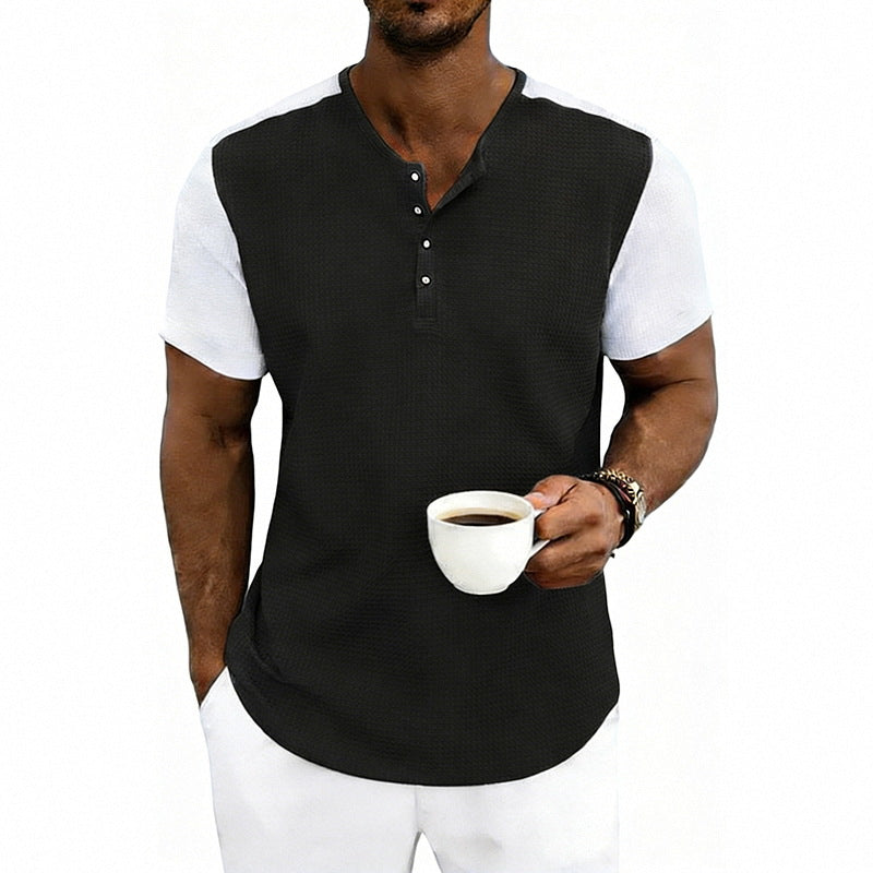 Men's Colorblock Relaxed-Fit Henley T-Shirt