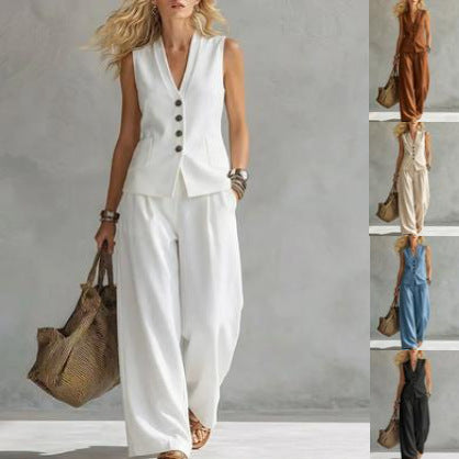 Linen Tank Top & Wide-Leg Pants Set
