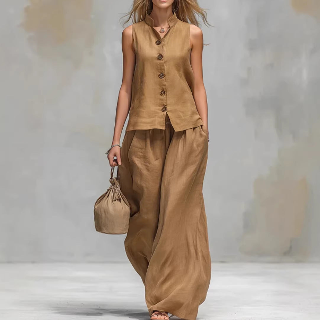 Women's Vest & Wide-Leg Pants Set