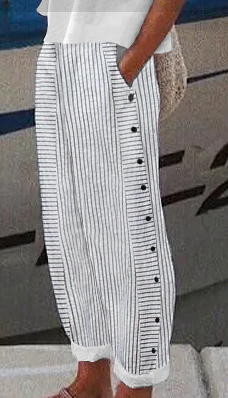 Women's Striped High-Stretch Pants