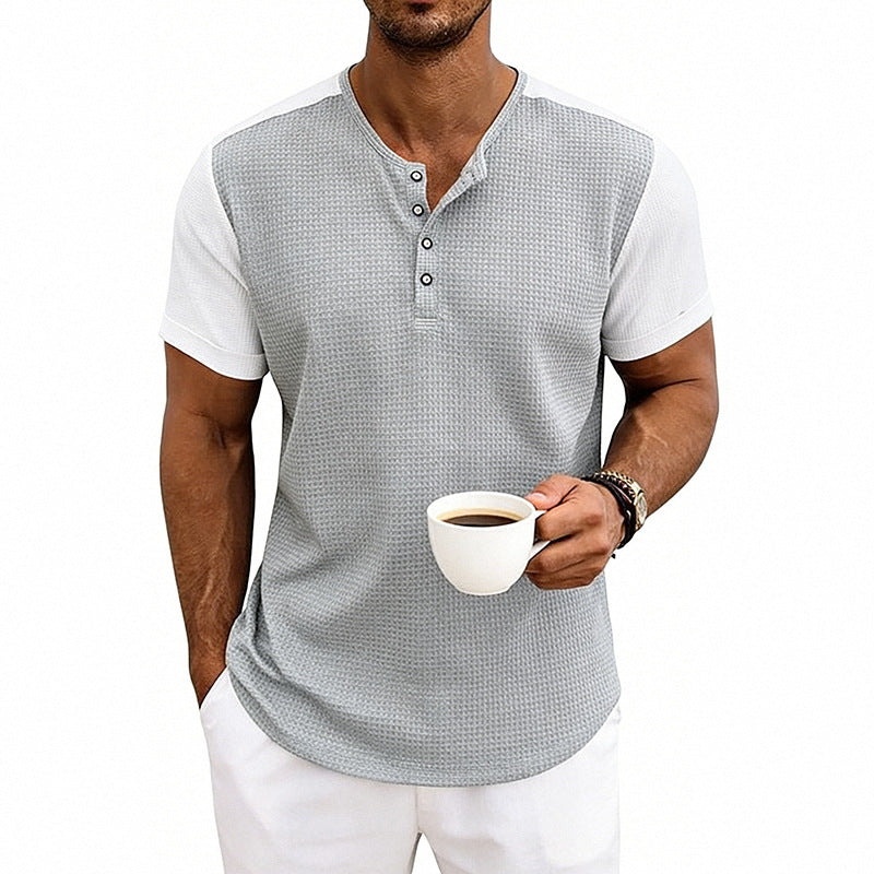 Men's Colorblock Relaxed-Fit Henley T-Shirt