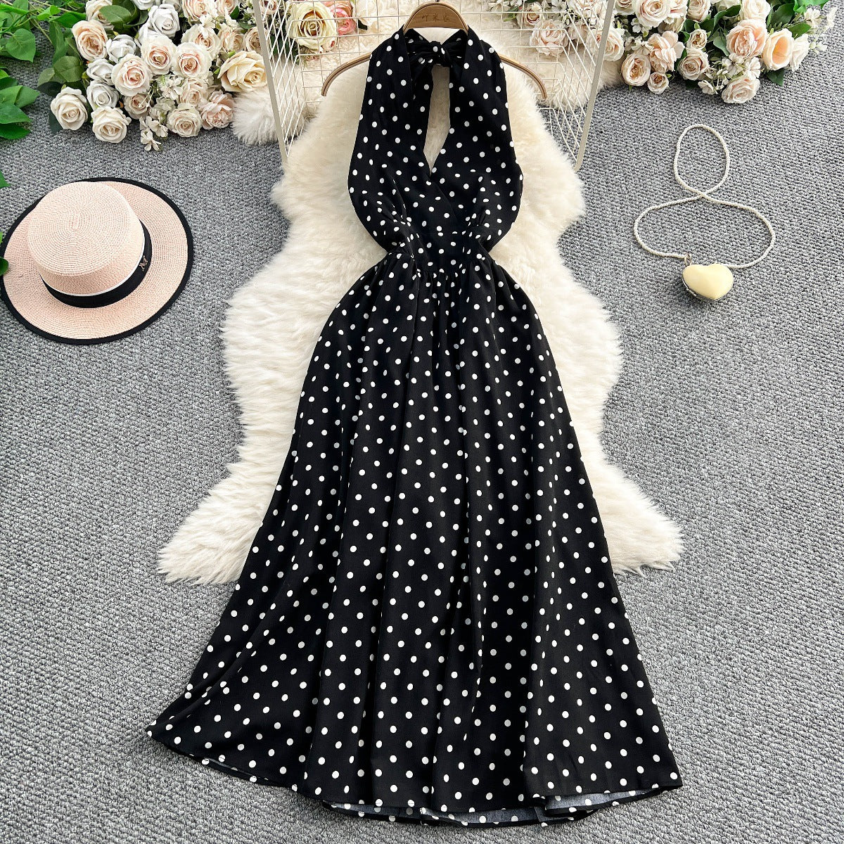 Polka-Dot Halter Neck Dress