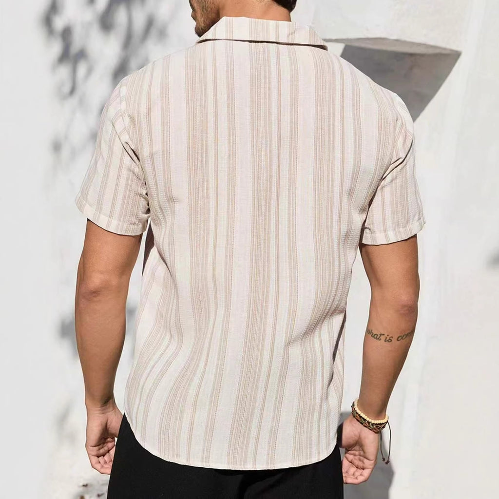 American-style Vintage Textured Striped Casual Short-sleeve Shirt