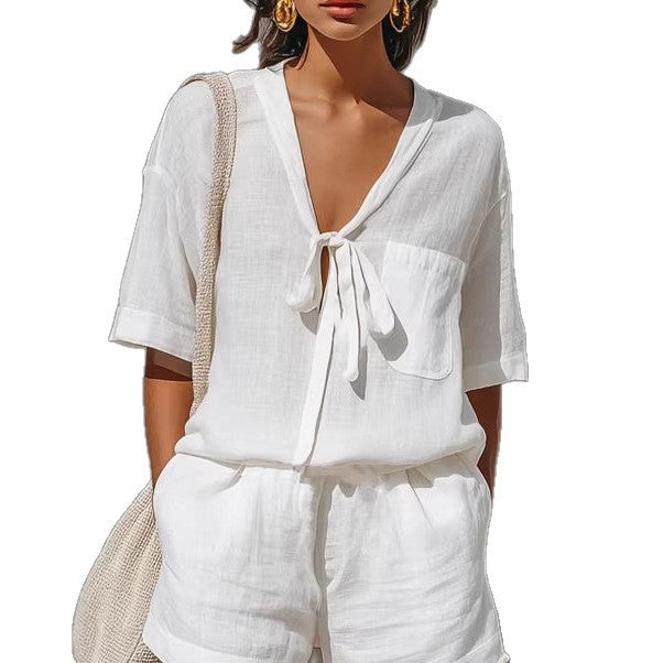 Lace-Up Cardigan & Shorts Set