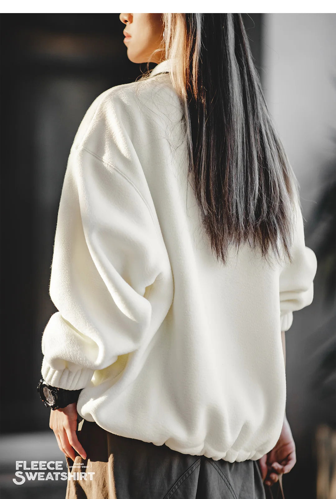 Maden Women’s Fleece Sweatshirt 370gsm Stand Collar Oversized Loose Pullover Unisex Thick Warm Autumn Winter Basic Sweatshirt
