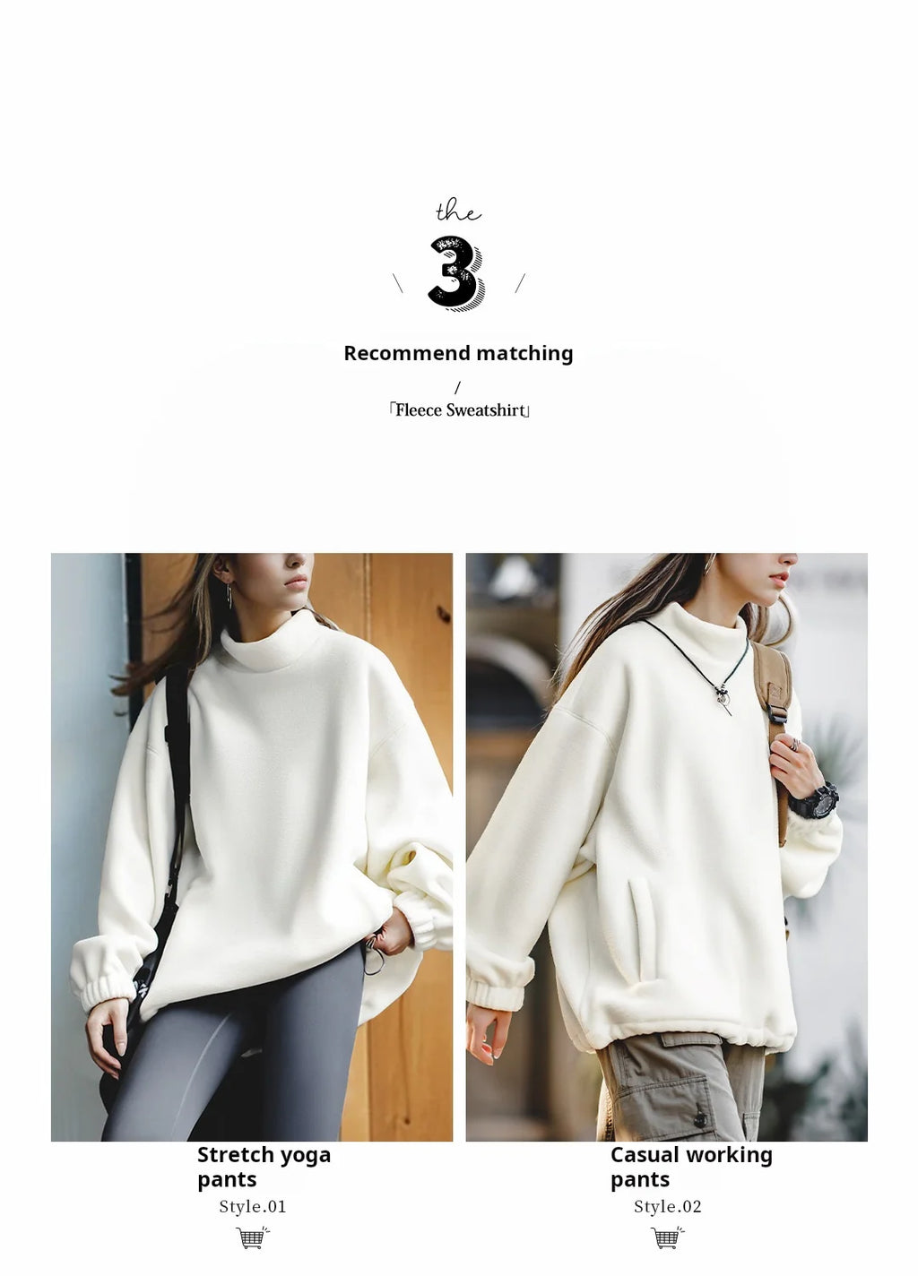 Maden Women’s Fleece Sweatshirt 370gsm Stand Collar Oversized Loose Pullover Unisex Thick Warm Autumn Winter Basic Sweatshirt