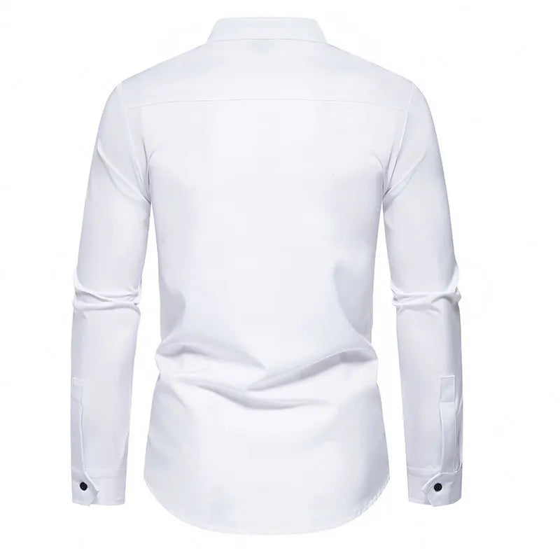 New Men Long Sleeve Mandarin Collar Solid Color Button Casual Shirts European Slanted Single Breasted Long Sleeve Dress Shirt