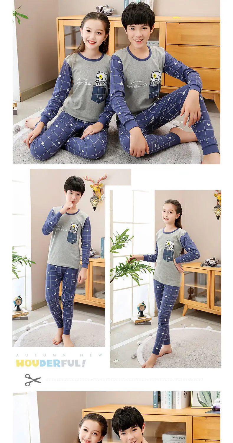 Kids' Cartoon Cotton Pajama Set (10-18Y)