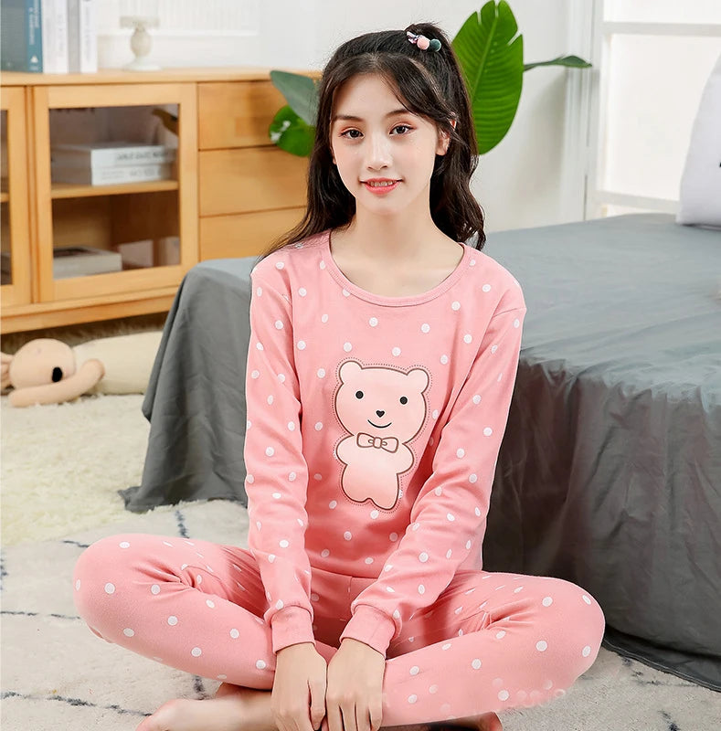 Kids' Cartoon Cotton Pajama Set (10-18Y)