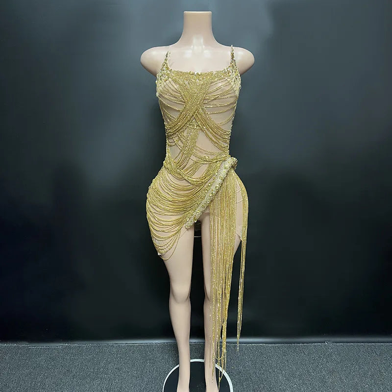 Novance Mini Dresses Women 2023 Bling Laser Diamond Fringed Dress Plus Size Women'S Clothing Romantic Vestidos Casuales Sexy
