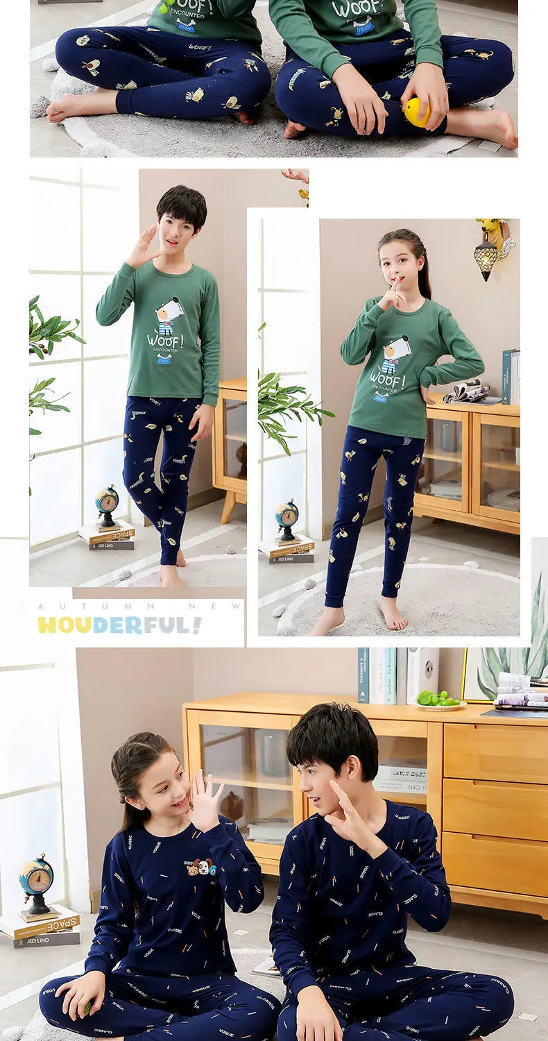 Kids' Cartoon Cotton Pajama Set (10-18Y)