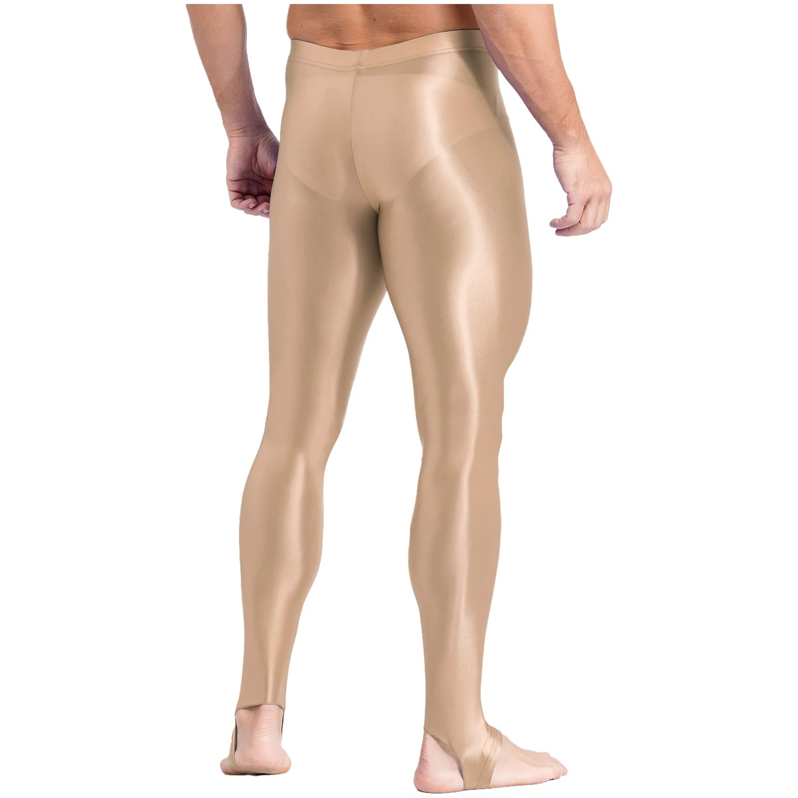 Mens Glossy Sports Pants Stirrup Leggings High Waist Elastic Waist Tights Gym Workout Pants Tummy Control Yoga Fitness Pants