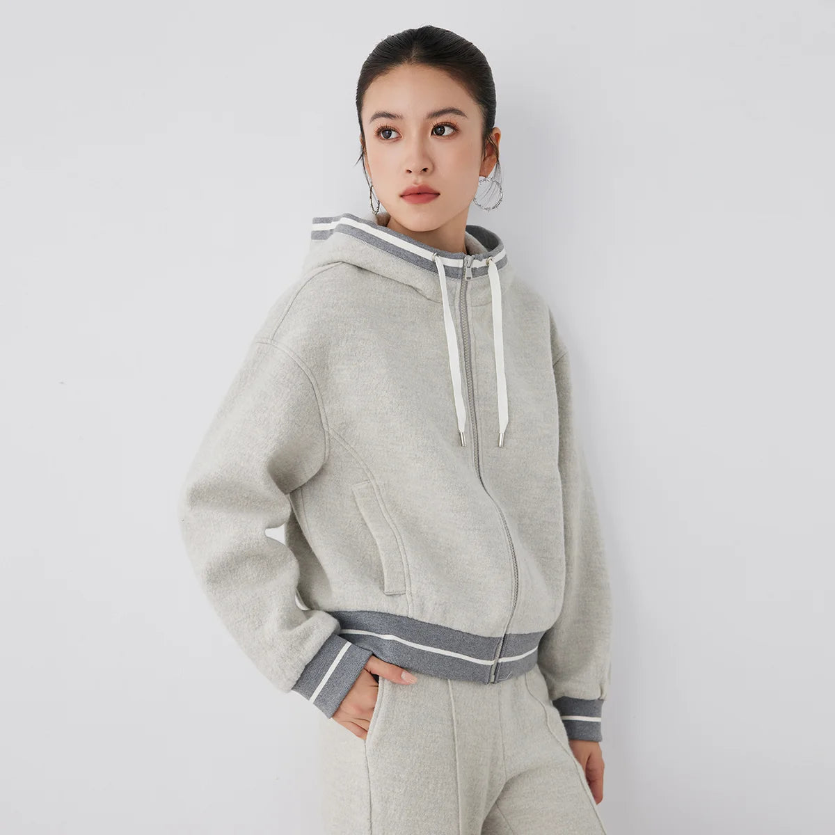 K2675W High quality luxury brand women's 100% merino wool pullover hooded sweatshirt hoody