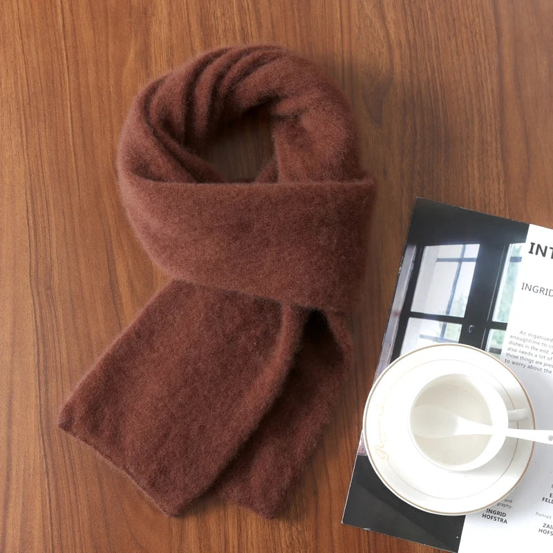 Knitted New Wool Scarf For Men And Women In Winter With Simple And Versatile Solid Color And Thick Warm Scarf