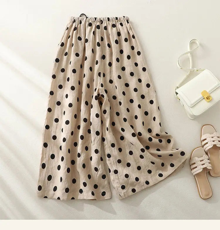 Women's Polka Dot Drawstring Wide-Leg Pants