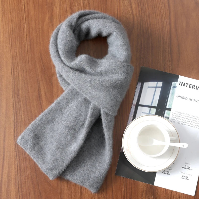 Knitted New Wool Scarf For Men And Women In Winter With Simple And Versatile Solid Color And Thick Warm Scarf