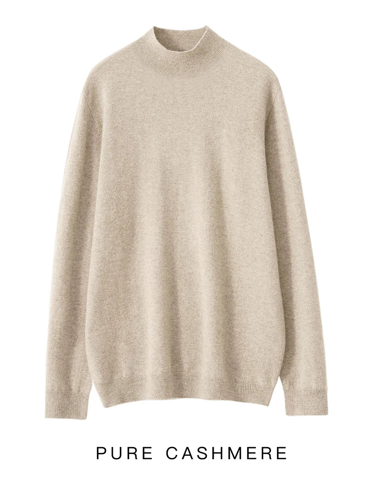 New Men's 100% Merino Wool Mock Neck Pullover Soft Warm Jumpers Quality Cashmere Sweater Casual Smart Knitwear Basic Tops Clothi