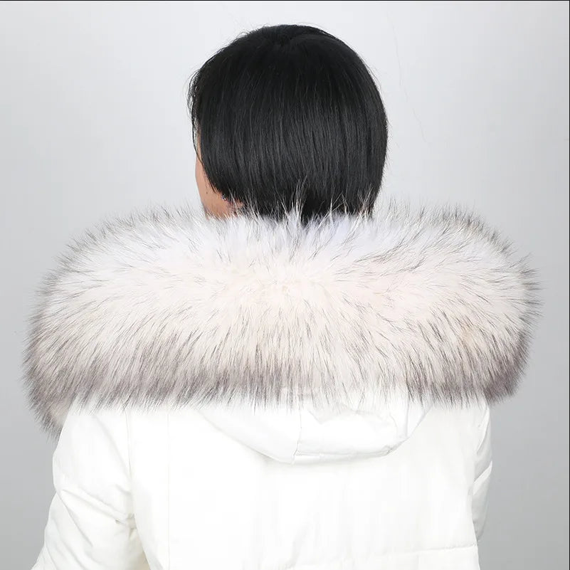 100% Real Fur Collar Luxury Warm Natural Raccoon Fur Scarf Women Genuine Fur Collar Scarves Large Fur Shawl Male Jacket Coat