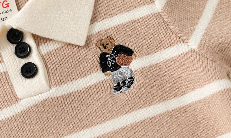 Baby Boys' Striped Bear Embroidery Sweater