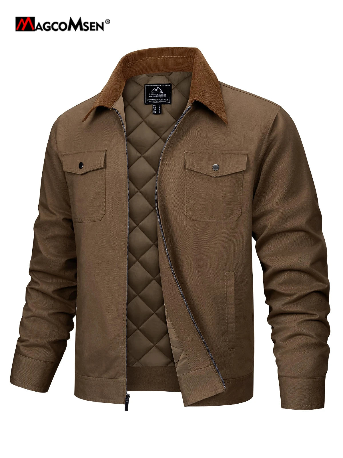 Men's Winter Casual Cotton Jacket Classical Turndown Collar Quilted Cargo Coats Lightweight Full Zip Thermal Outwear Padded Coat