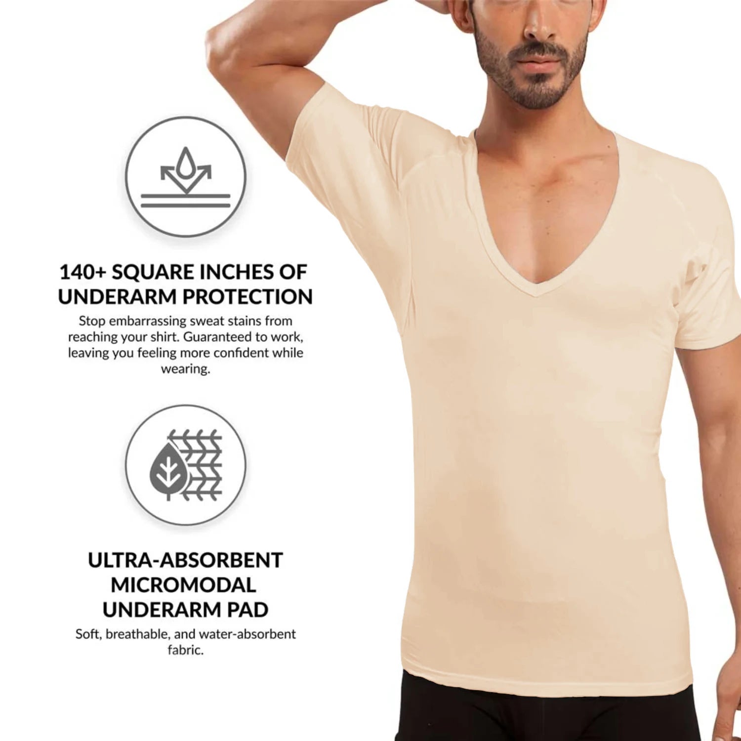 Premium Confortable Micro Modal Sweat Proof Undershirt T-Shirt Anti-Transpirant Homme Sweatproof Under Shirt With Sweatpad