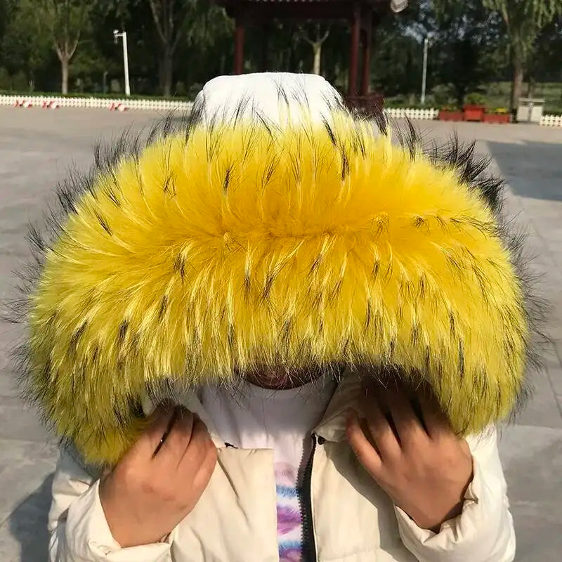 100% Real Fur Collar Luxury Warm Natural Raccoon Fur Scarf Women Genuine Fur Collar Scarves Large Fur Shawl Male Jacket Coat