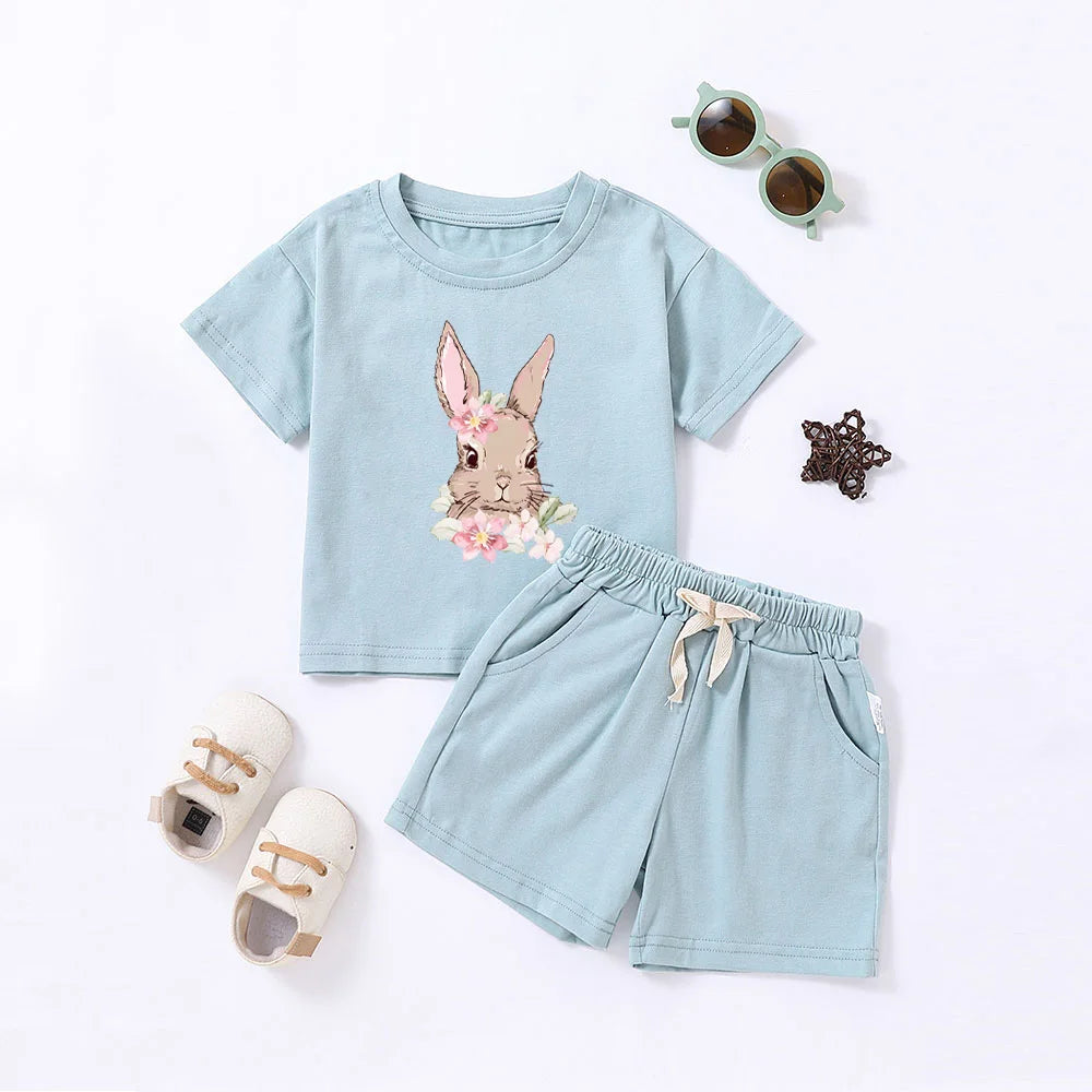 Kids' Rabbit Print Cotton Summer Set